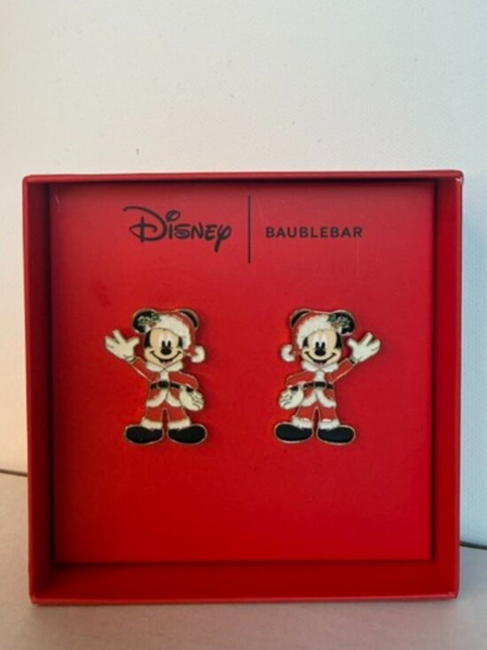 Disney x BaubleBar Mickey Mouse Santa Stud Earrings Christmas NWT